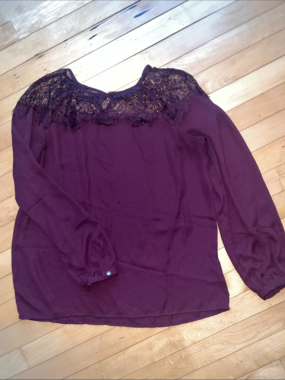 Apt. 9 Plum Lace Yoke Long Sleeve Blouse